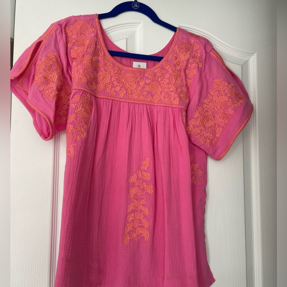 J Marie embroidered pink and orange blouse